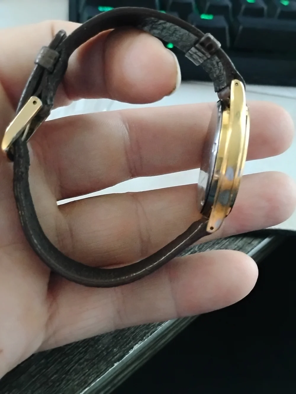 Seiko Quartz Men's Gold Dial Watch with Brown Leather Strap
